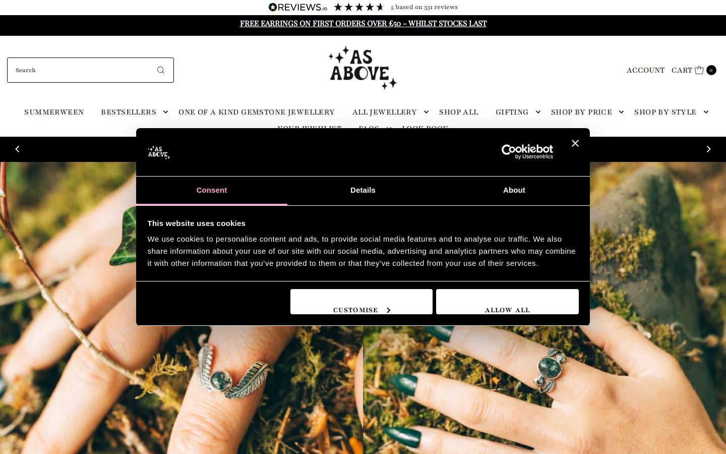 As Above Jewellery homepage screenshot