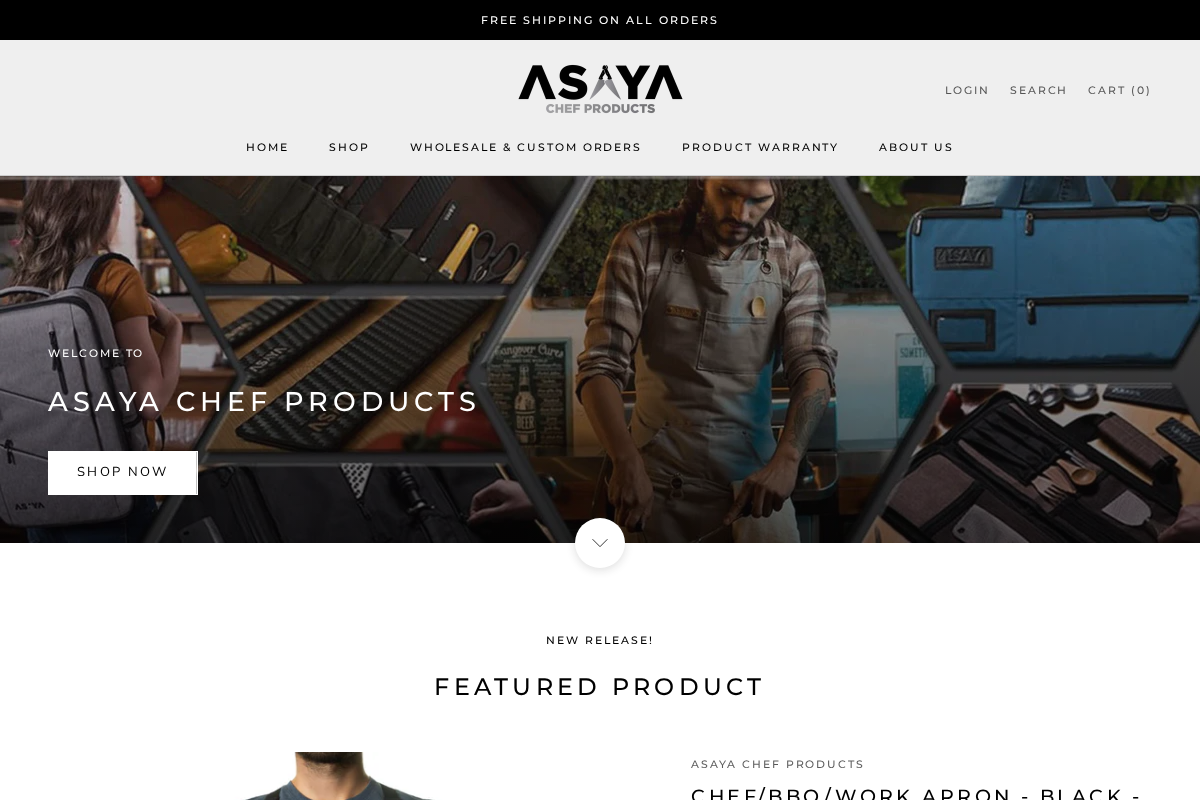 Asaya Chef Products homepage screenshot