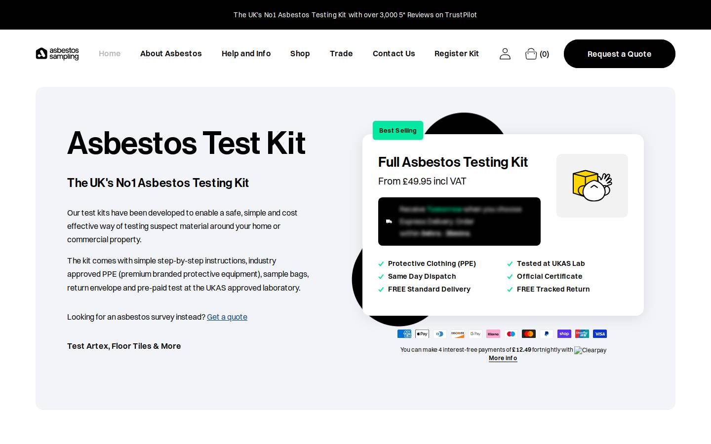 Asbestos Sampling homepage screenshot