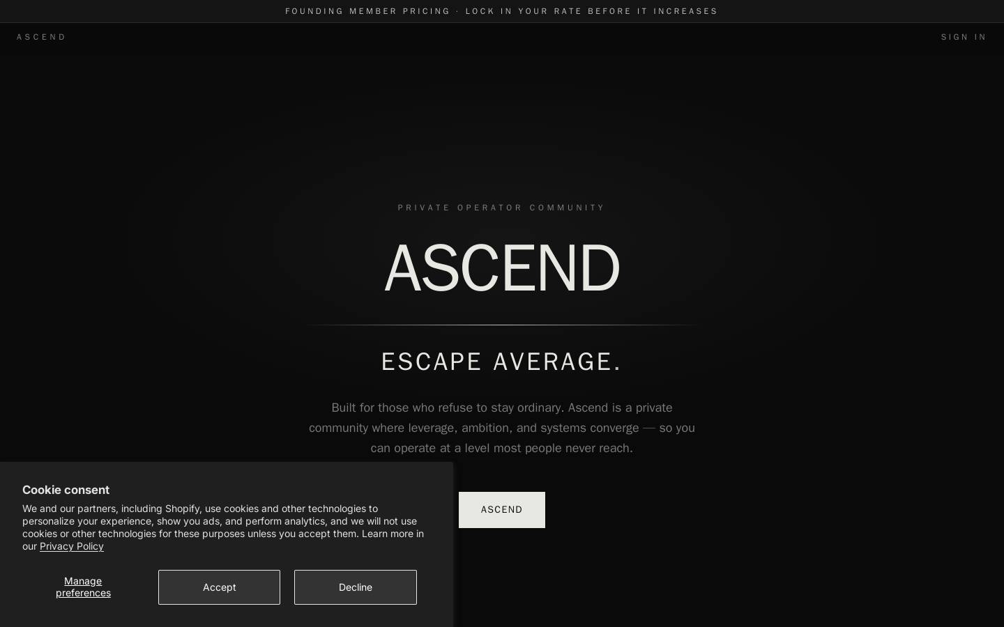 ascendescapeaverage.com homepage screenshot