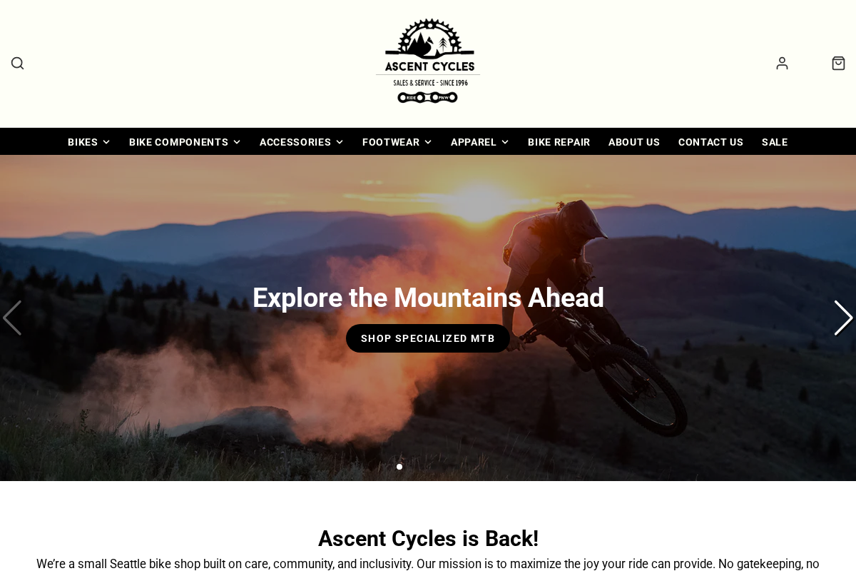 ascentcycles.com homepage screenshot