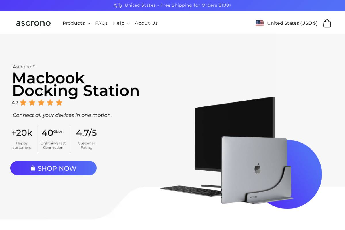 Ascrono homepage screenshot