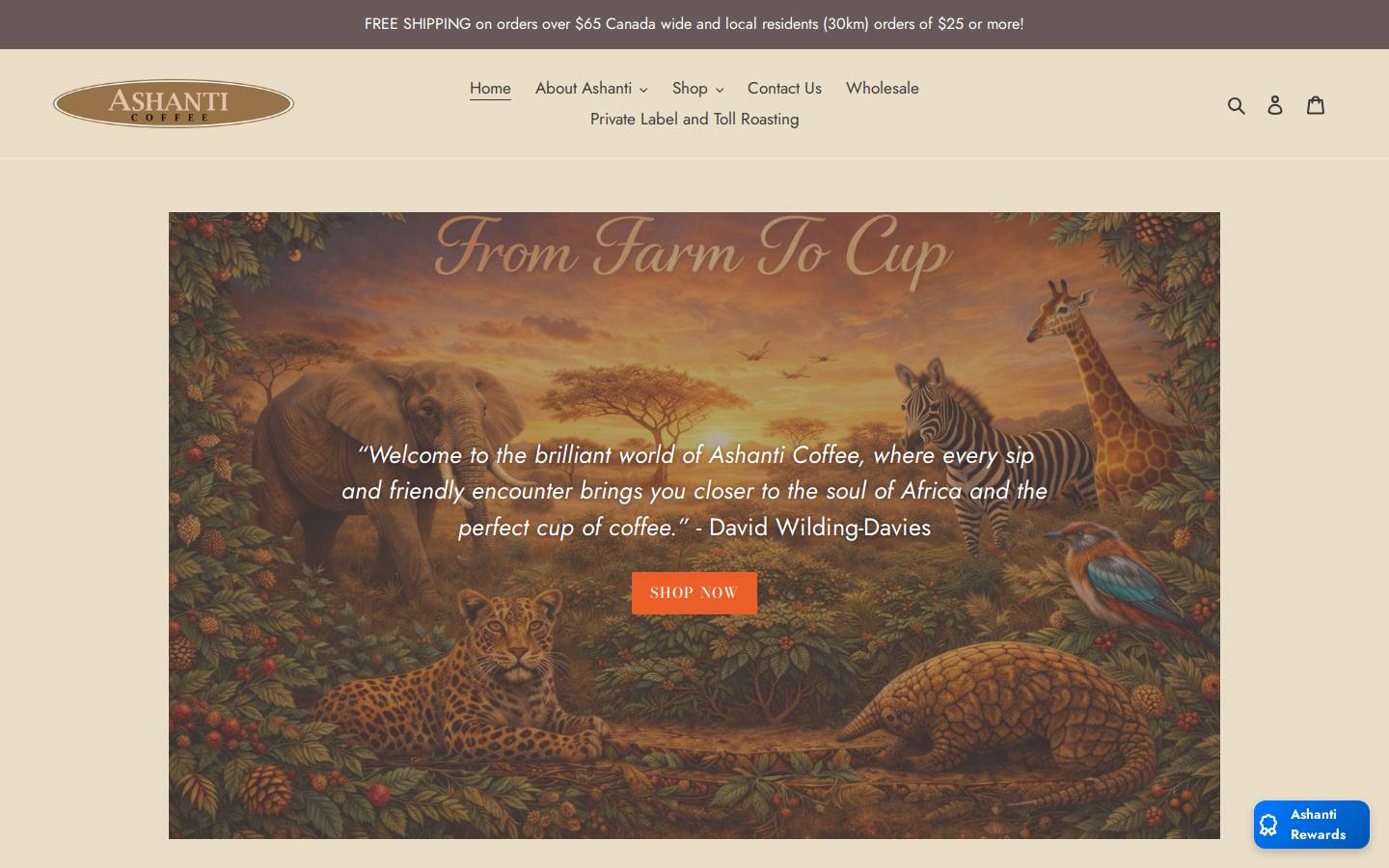 ashanticoffee.com homepage screenshot