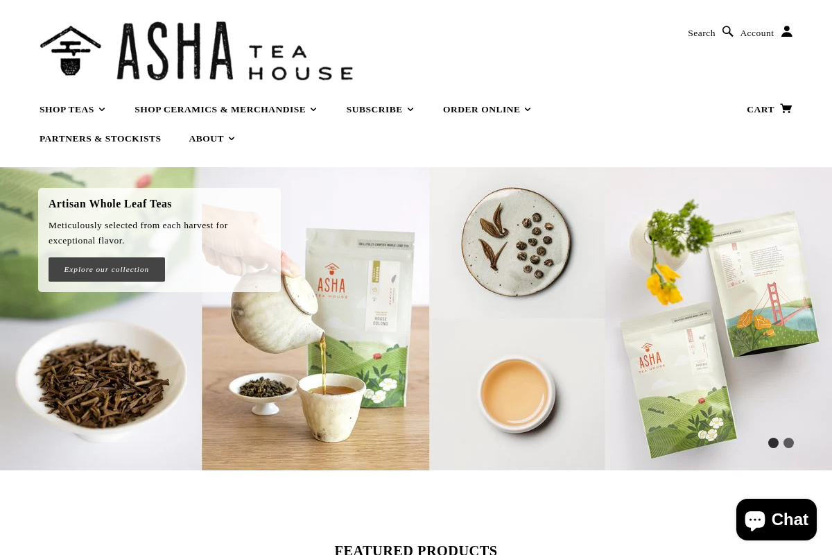 Asha Tea House homepage screenshot