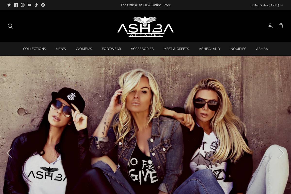 ASHBA Apparel homepage screenshot