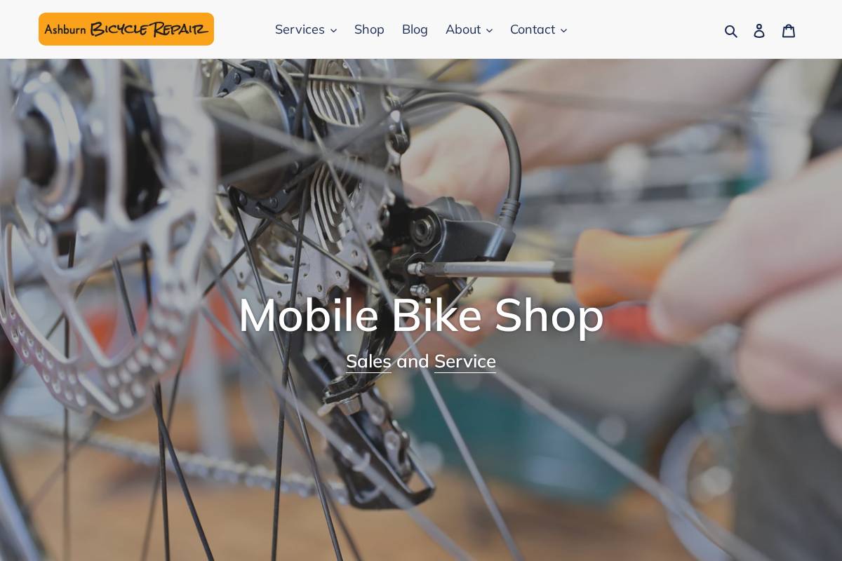 ashburnbicyclerepair.com homepage screenshot