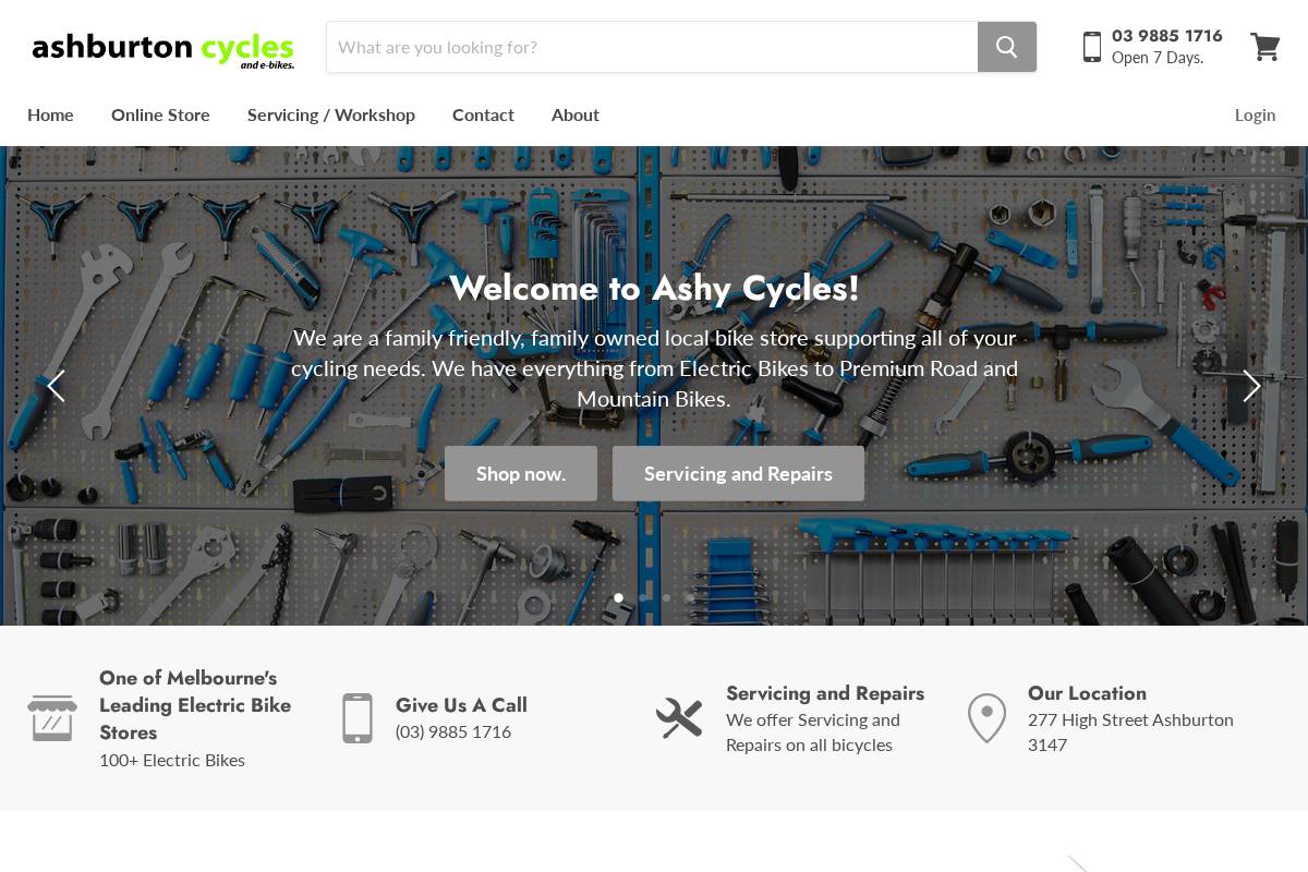 ashburtoncycles.com.au homepage screenshot