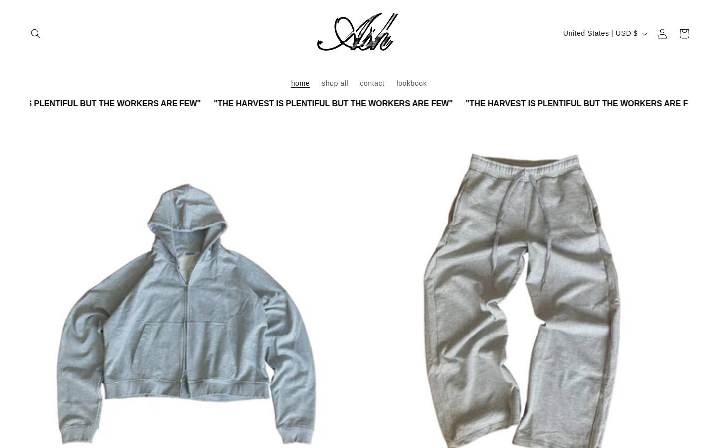 ashclothing.co homepage screenshot