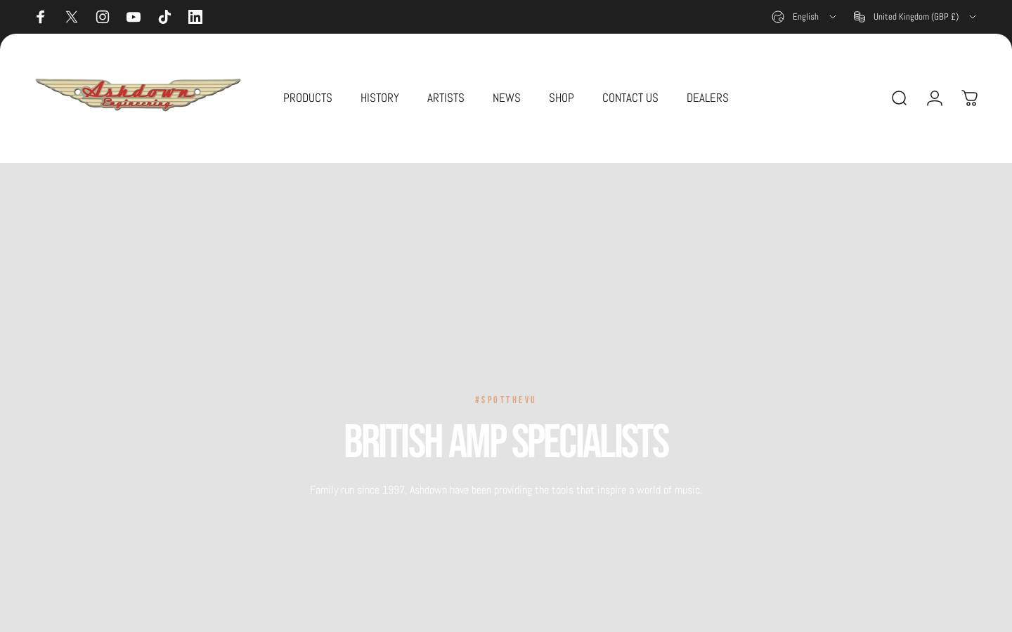 ashdownmusic.com homepage screenshot