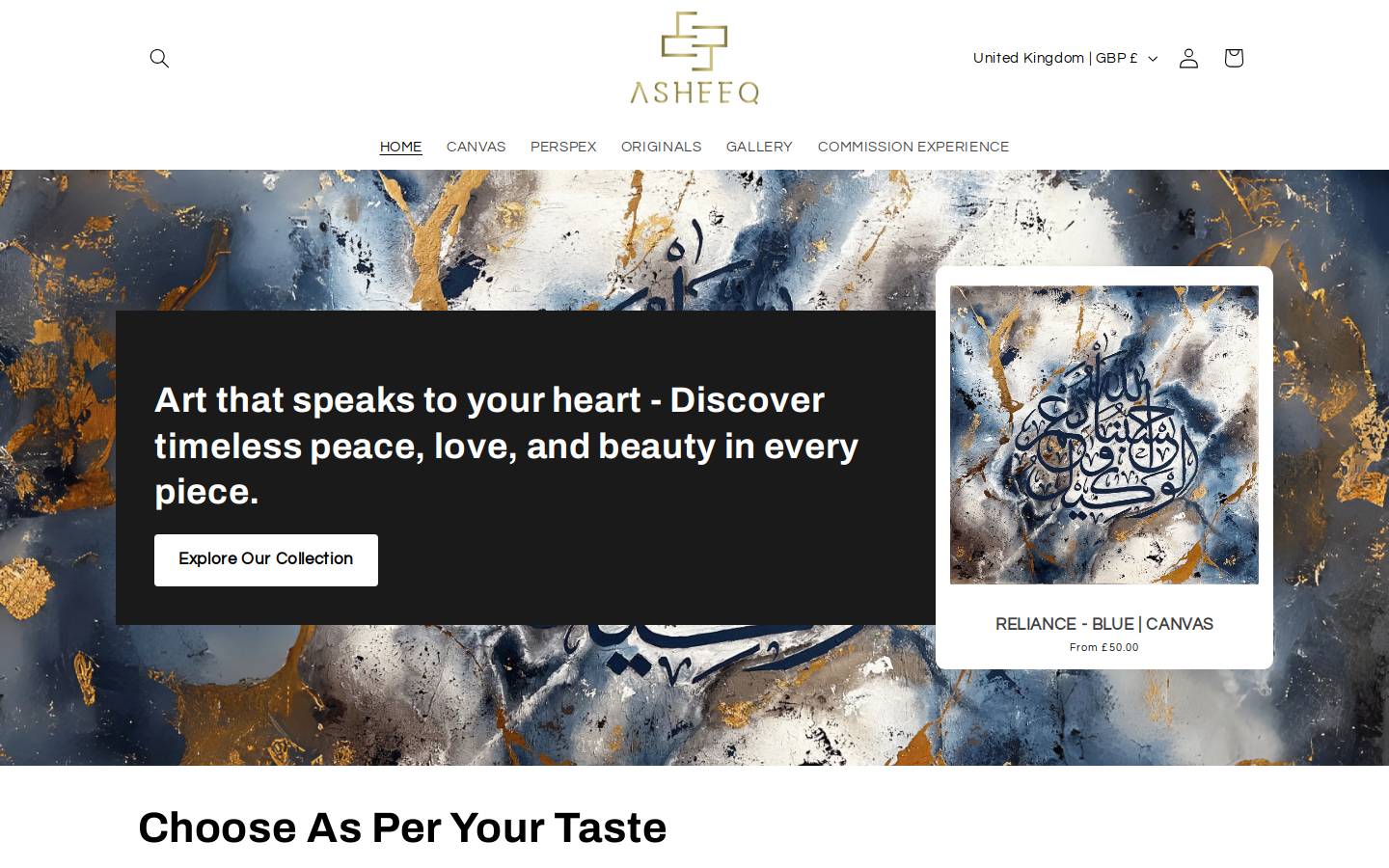 asheeqart.com homepage screenshot