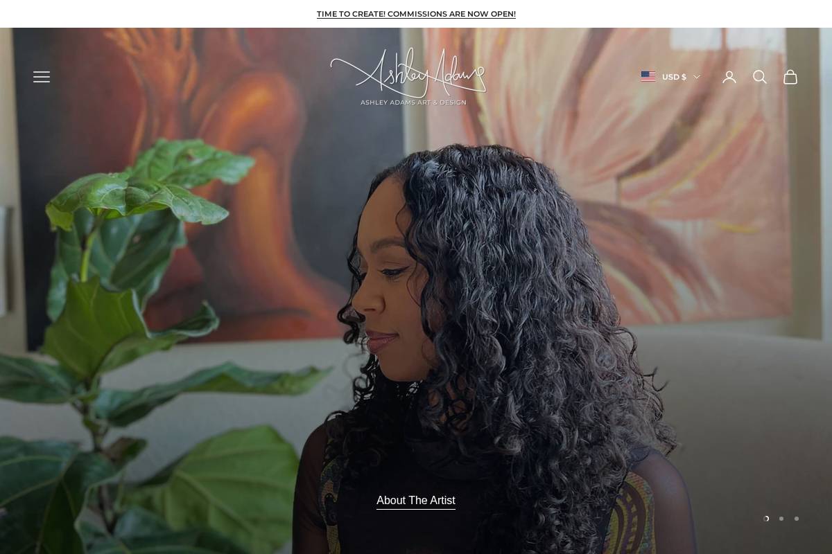 ashleyadamsart.com homepage screenshot