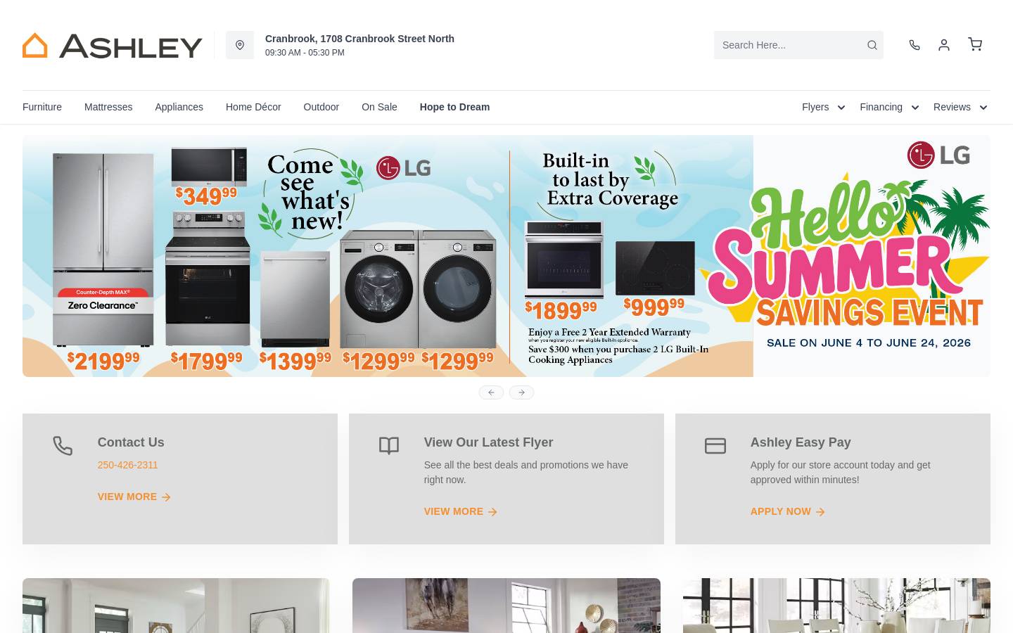 ashleyhomestorecranbrook.ca homepage screenshot