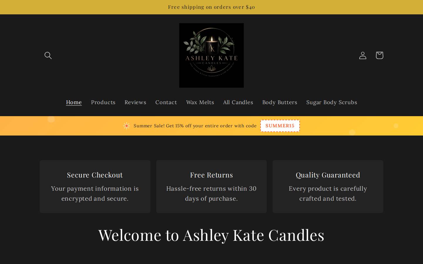 ashleykatecandles.com homepage screenshot