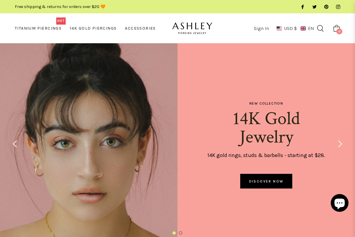 Ashleypiercingjewelry homepage screenshot