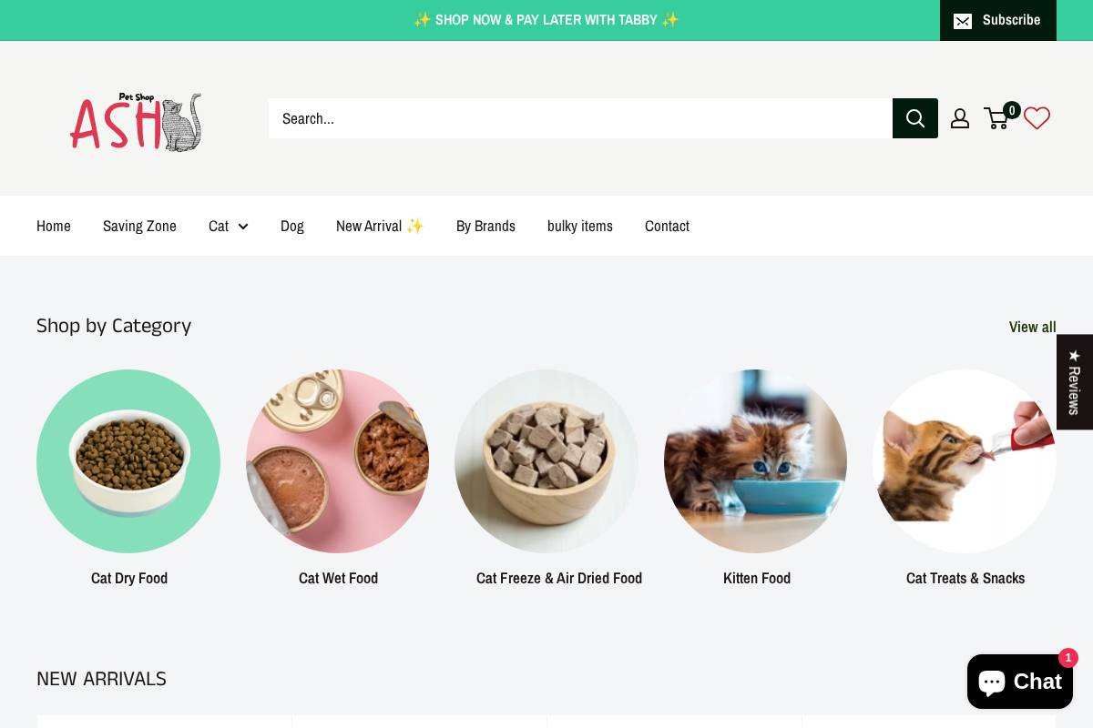 Ashpetshop homepage screenshot
