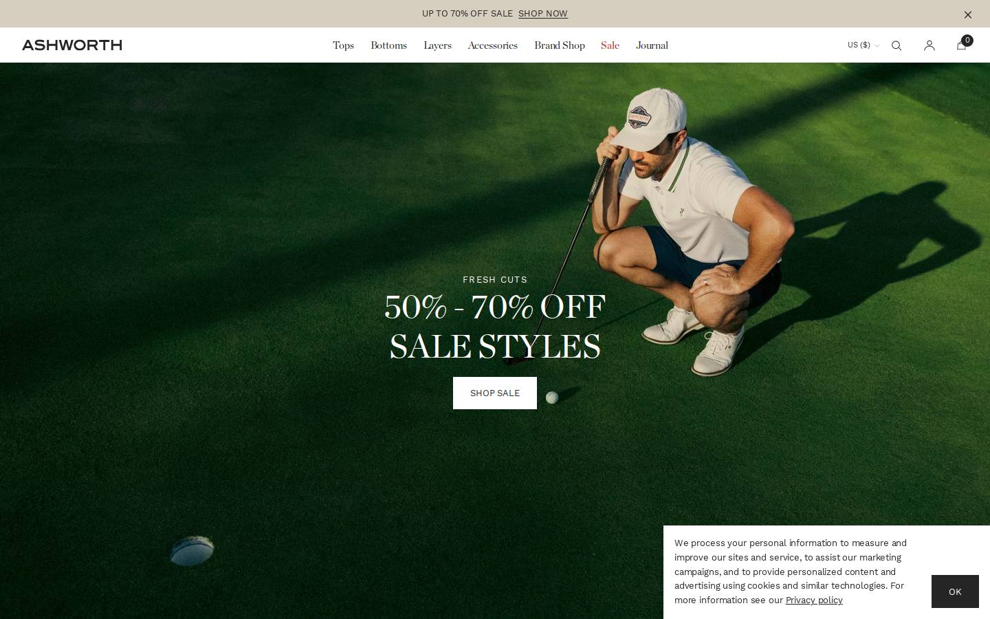 ashworth-golf.com homepage screenshot