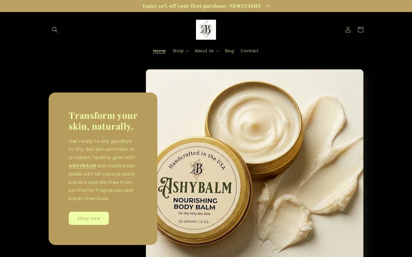 ashybalm.com homepage screenshot