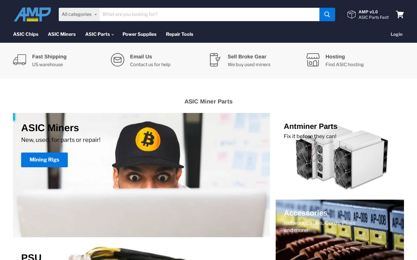 asicminerparts.com homepage screenshot