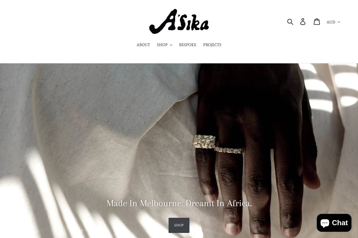 asikajewellery.com homepage screenshot