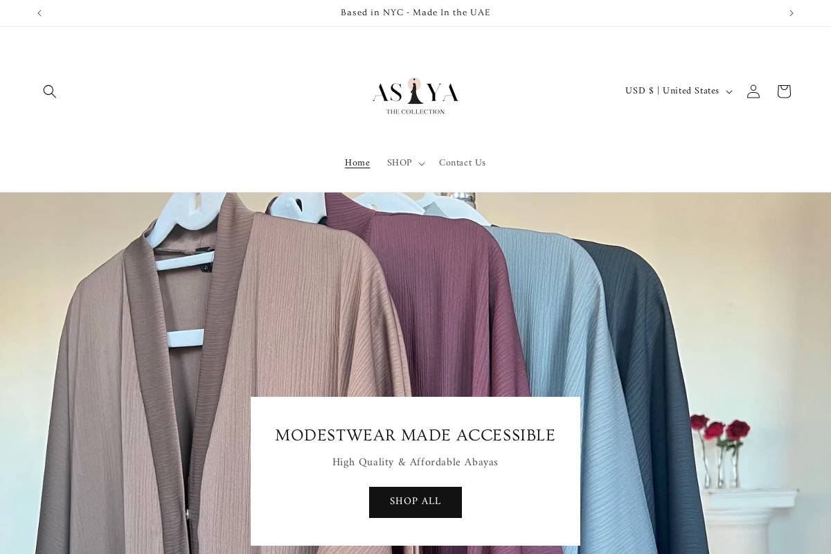 asiyathecollection.com homepage screenshot