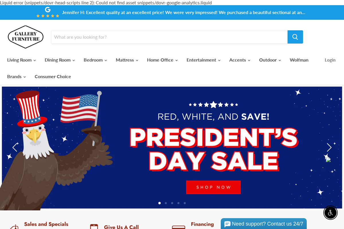 Gallery Furniture homepage screenshot