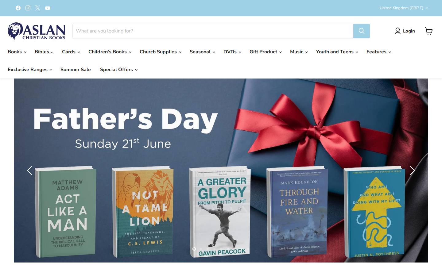 Aslan Christian Books homepage screenshot