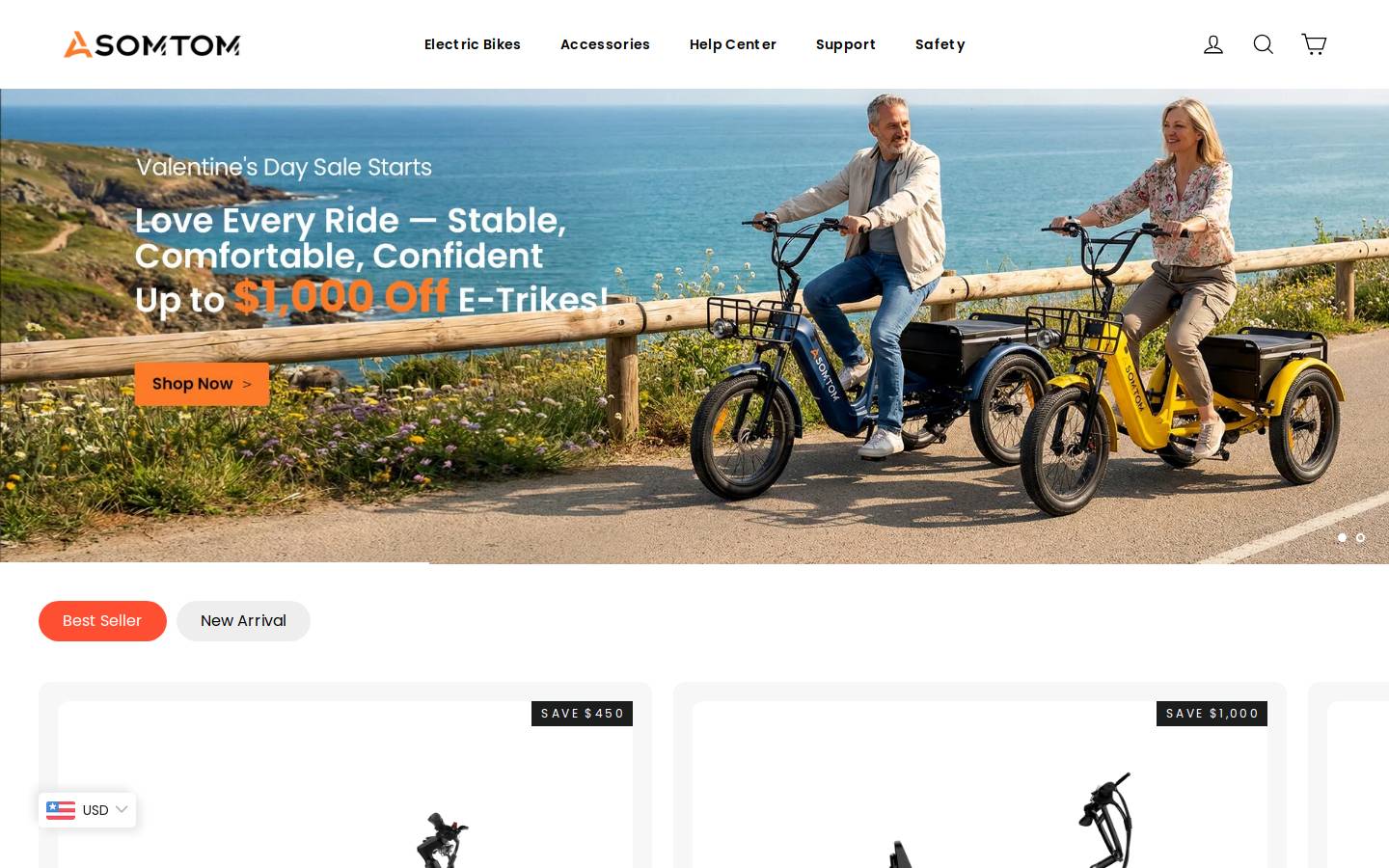 Asomtom Ebike homepage screenshot