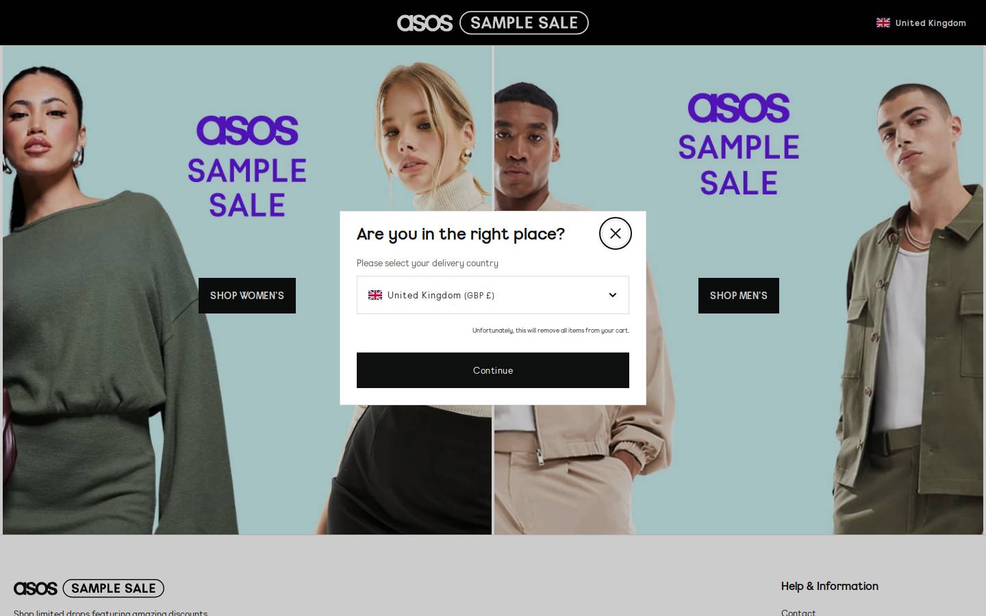 Asossamplesale homepage screenshot