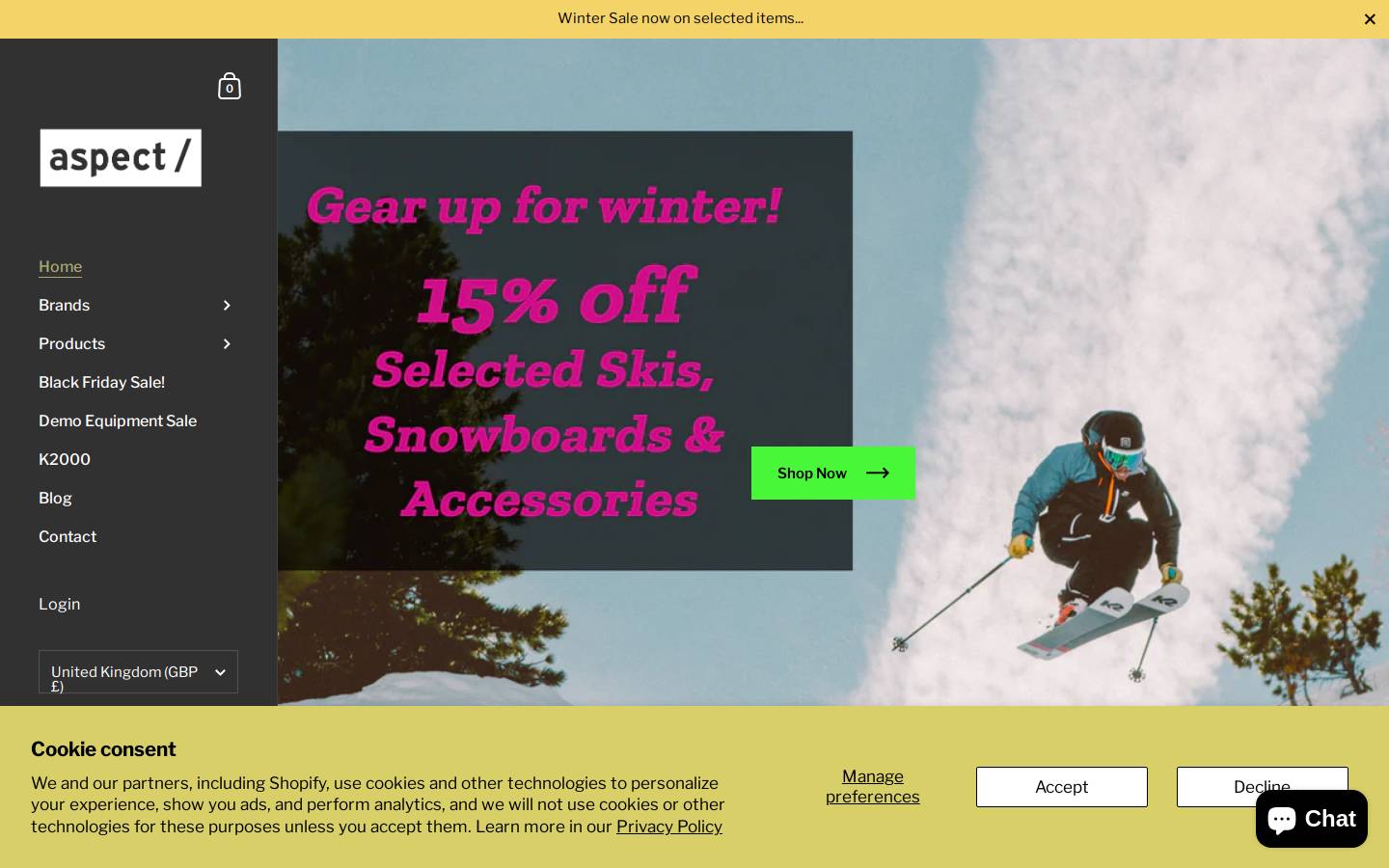 Aspect Sports homepage screenshot