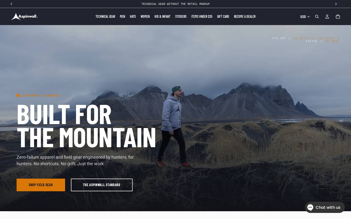 aspinwallmountainwear.com homepage screenshot