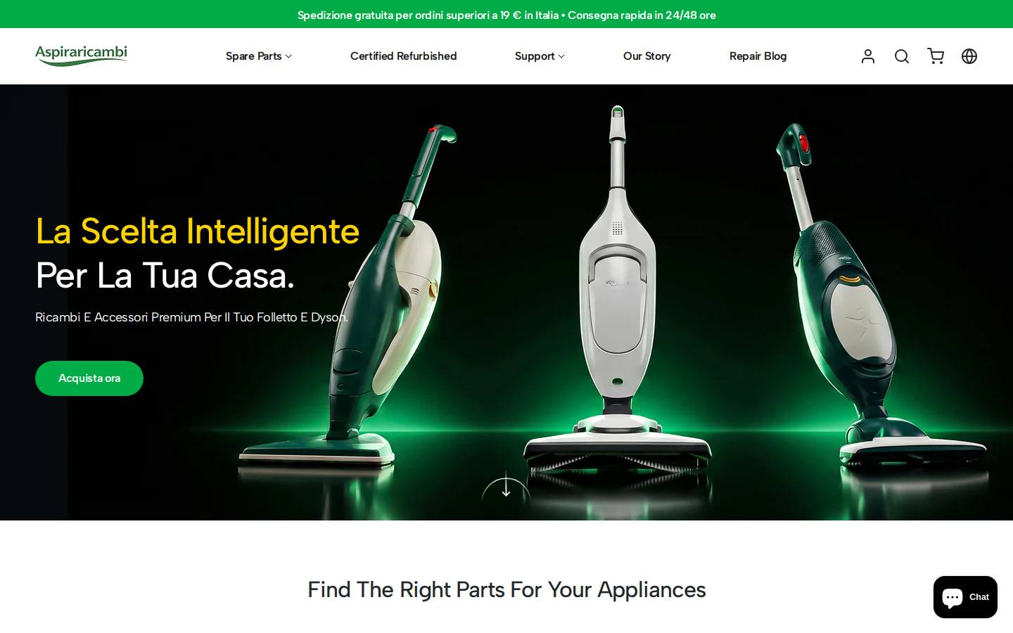 aspiraricambi.com homepage screenshot