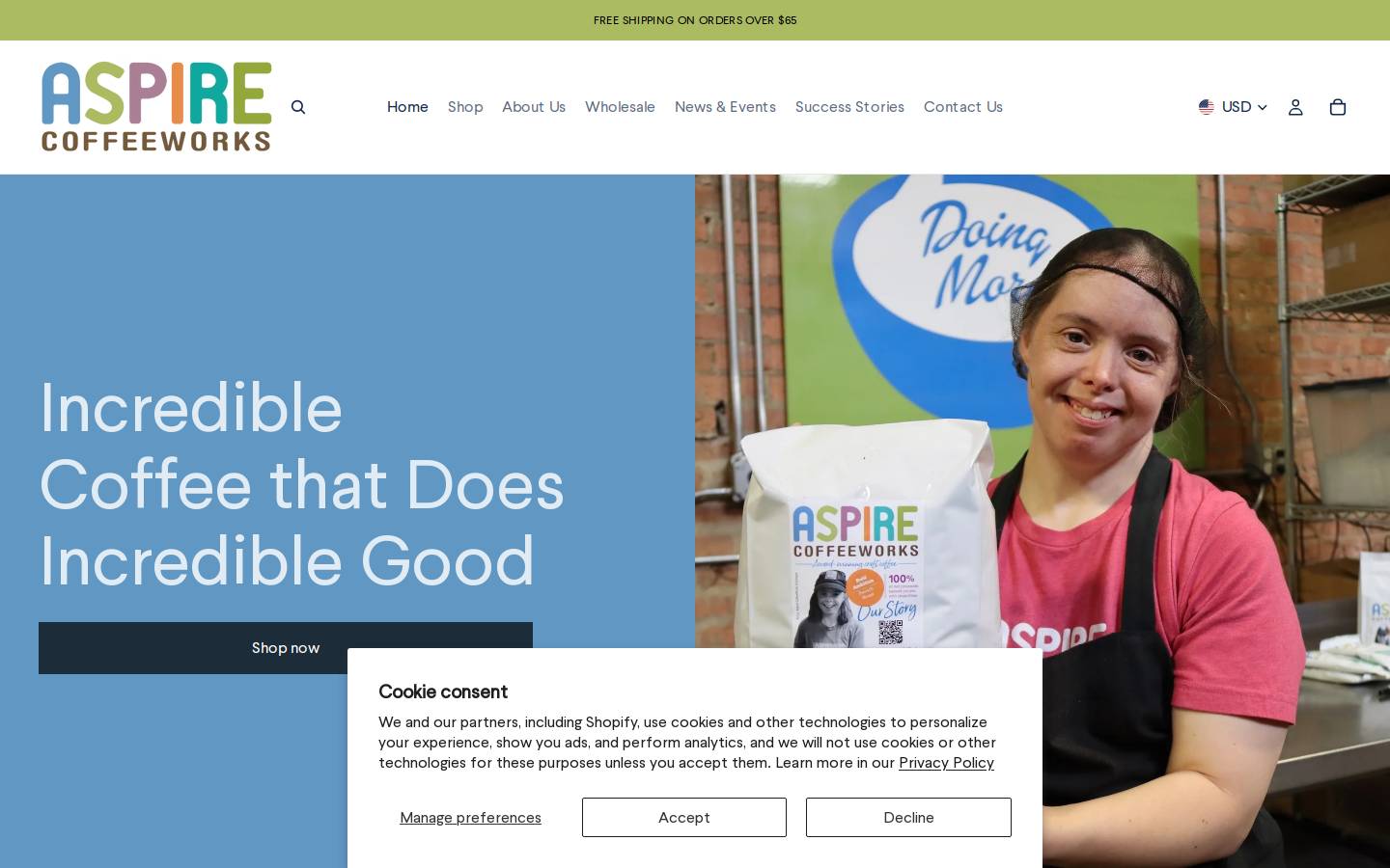 aspirecoffeeworks.com homepage screenshot