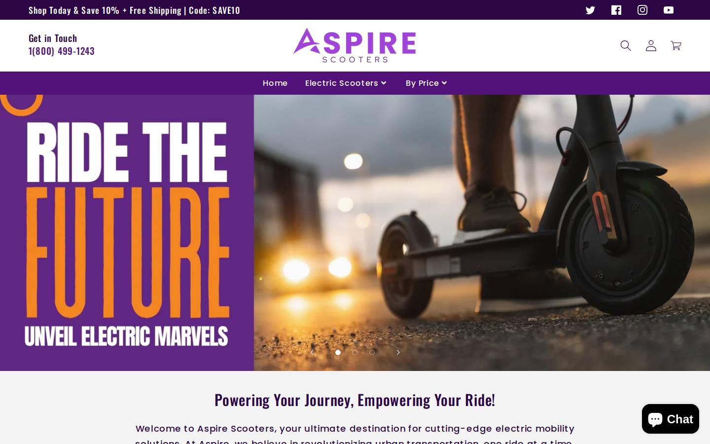 aspirescooters.com homepage screenshot
