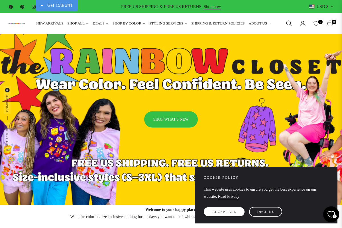 The Rainbow Closet homepage screenshot
