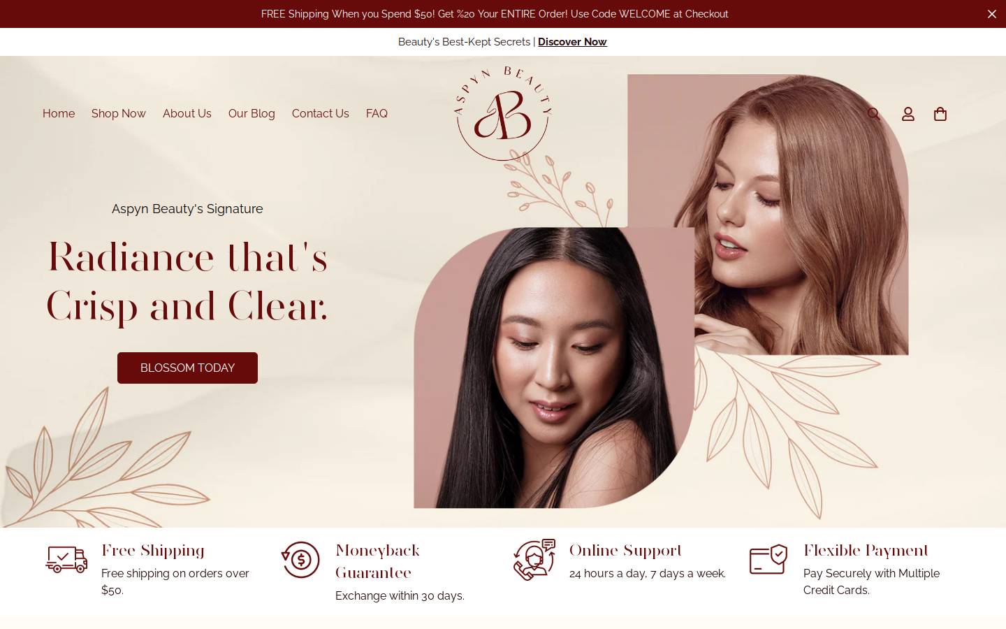 aspynbeauty.com homepage screenshot