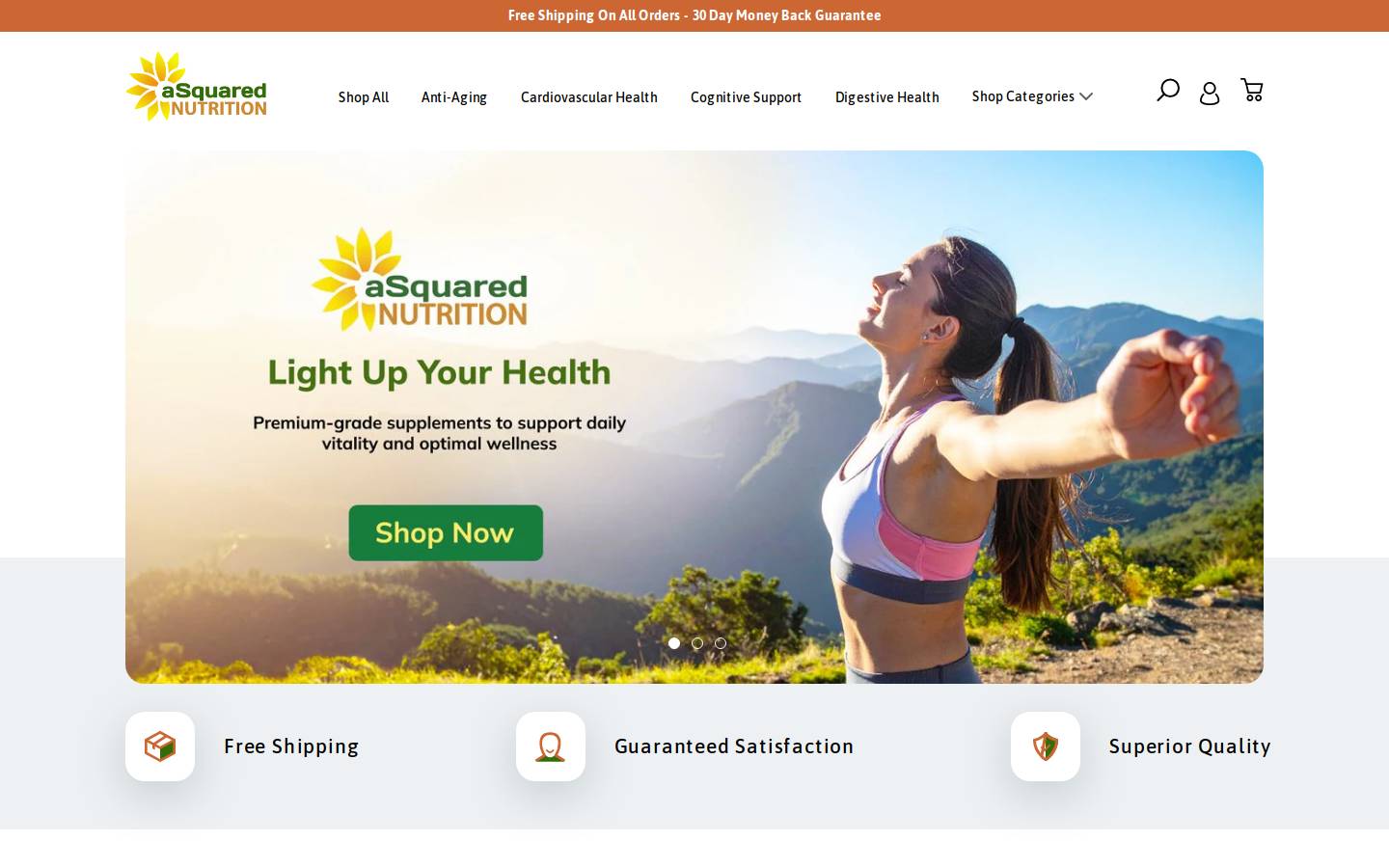 aSquared Nutrition homepage screenshot