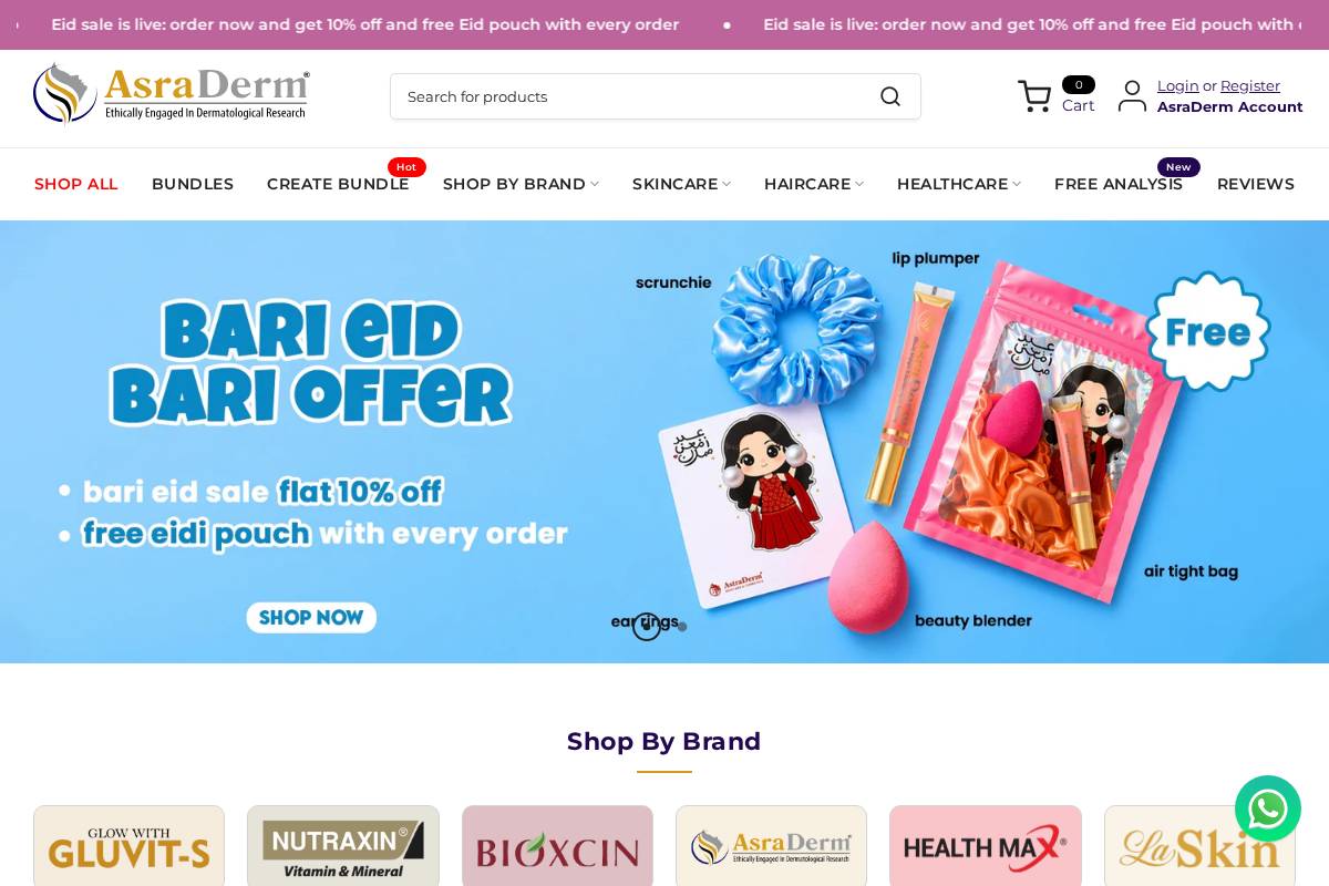 asraderm.pk homepage screenshot