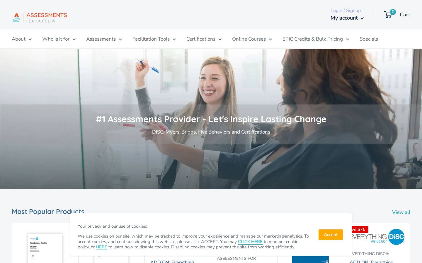 assessmentsforsuccess.com homepage screenshot