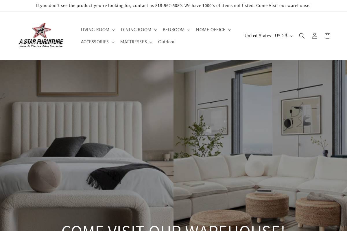 AStarfurn.com: Los Angeles based Furniture Store homepage screenshot