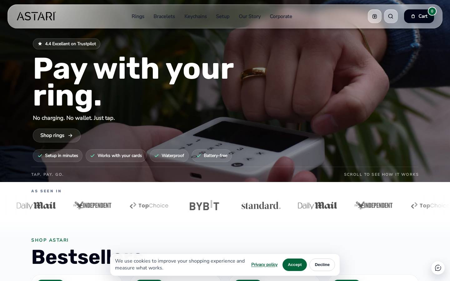 Astari Wearables homepage screenshot