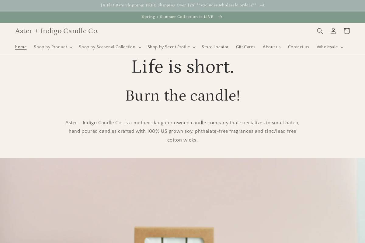 asterandindigocandleco.com homepage screenshot