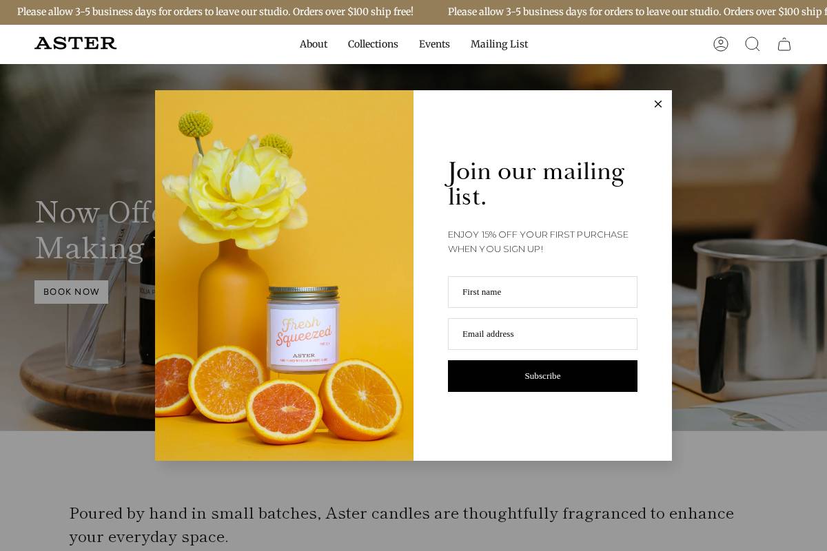 astercandle.com homepage screenshot