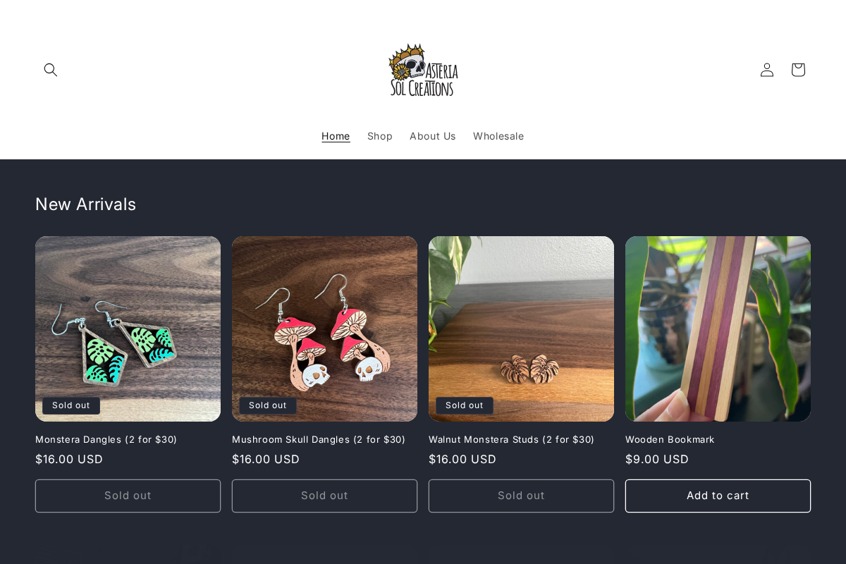 Asteria Sol Creations homepage screenshot