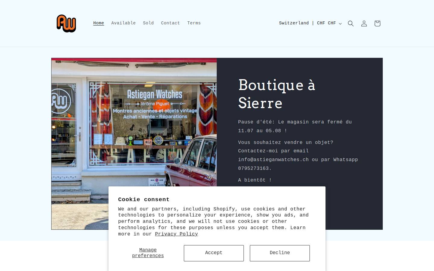 astieganwatches.ch homepage screenshot
