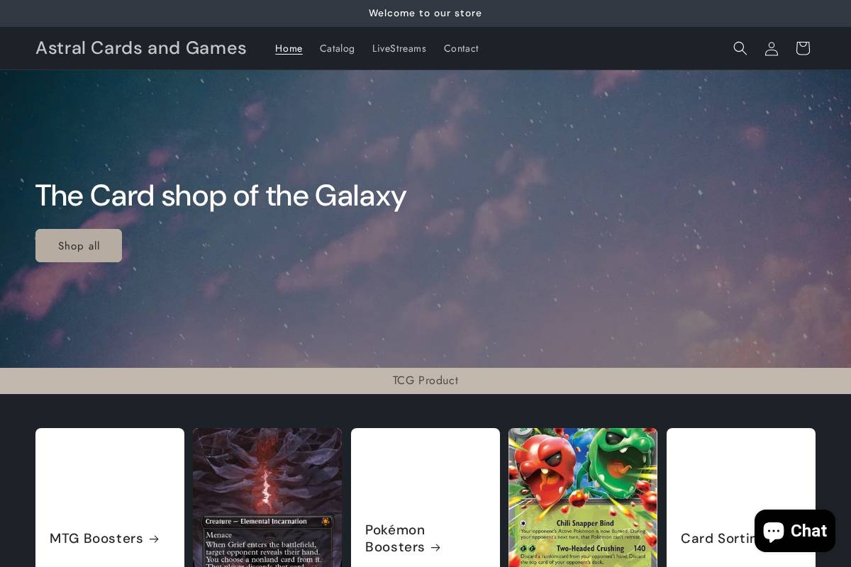 astralcardsandgames.com homepage screenshot