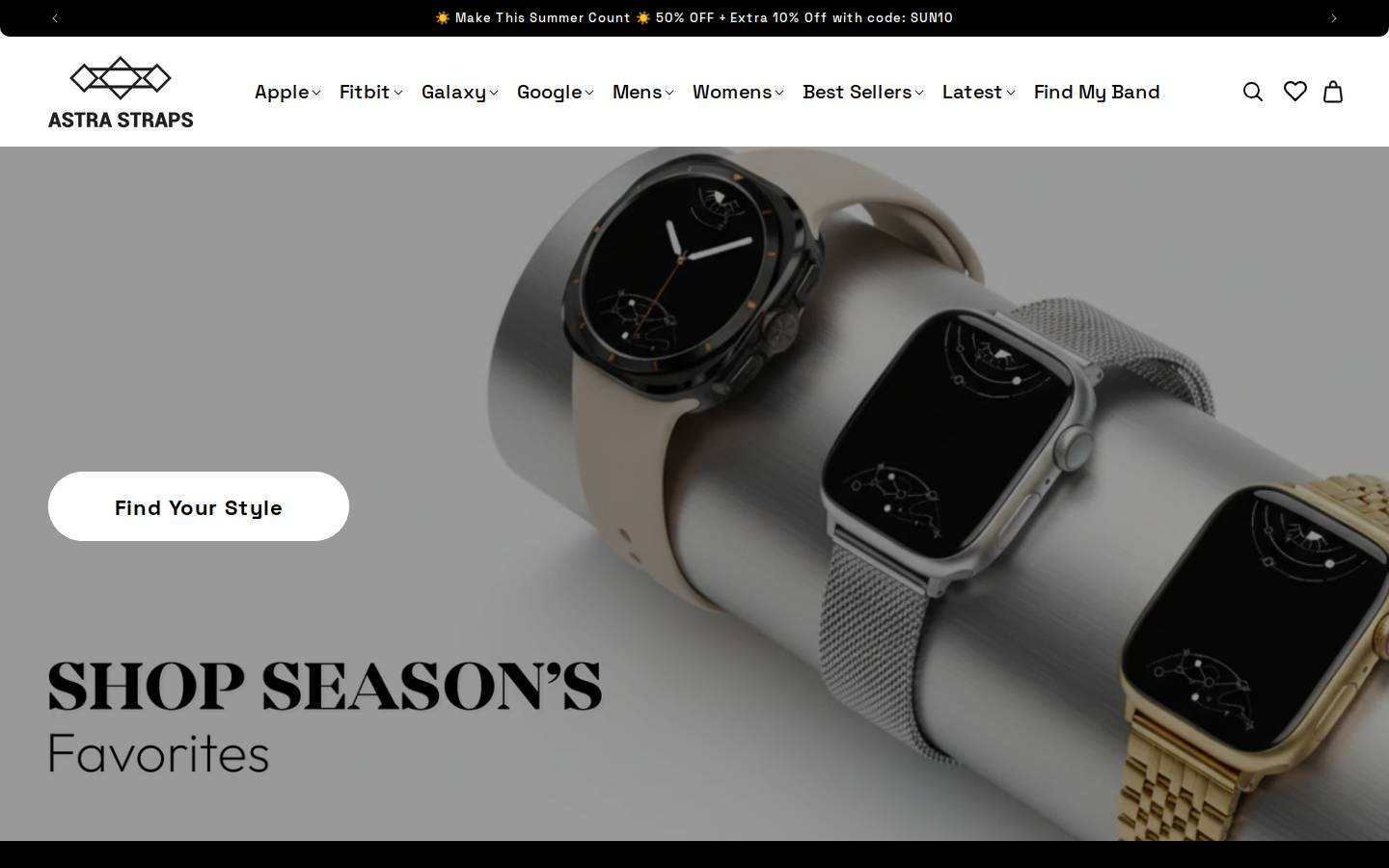 Astra Straps homepage screenshot