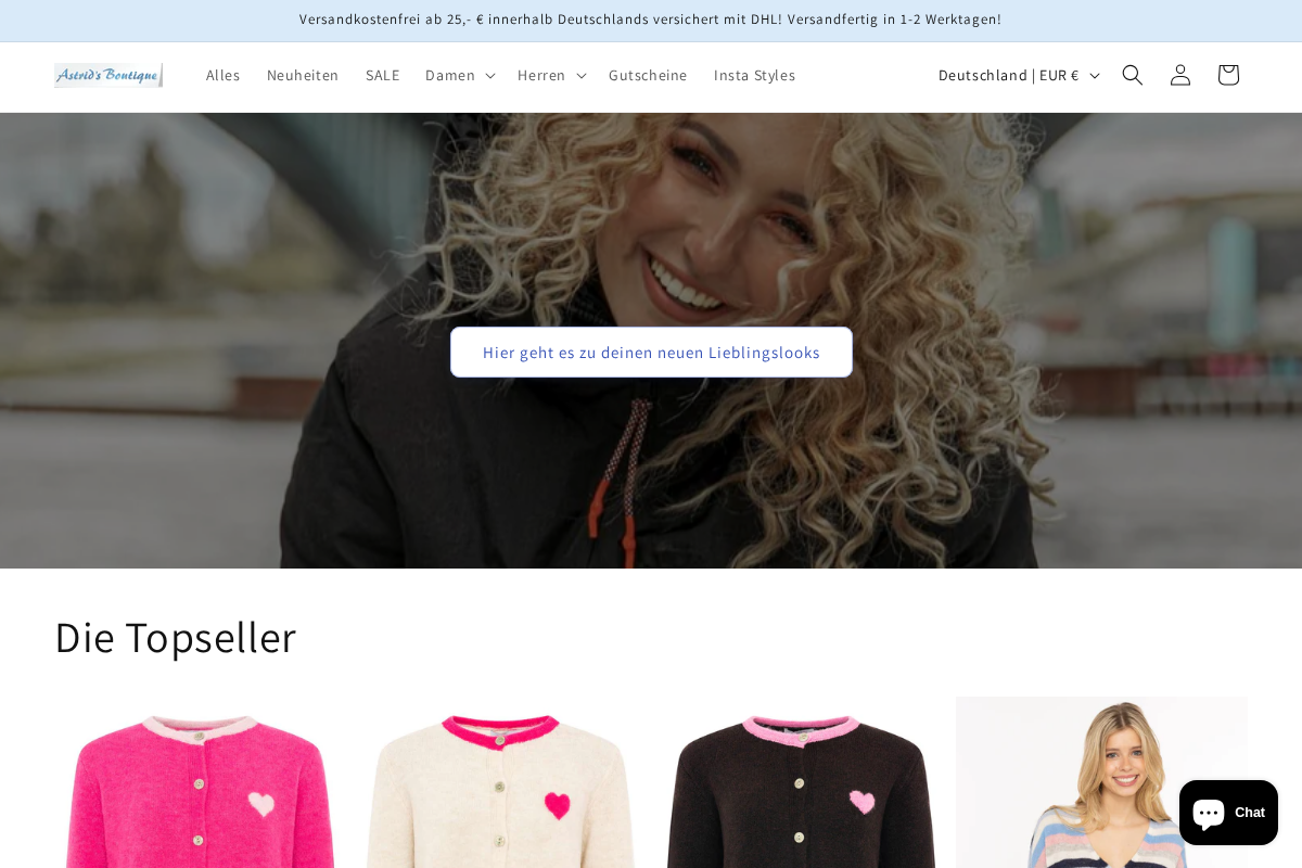 Astrid`s Boutique homepage screenshot
