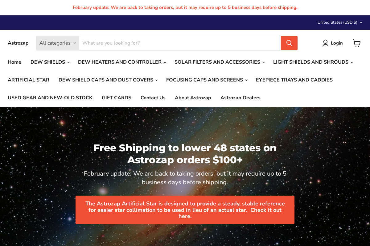 Astrozap homepage screenshot