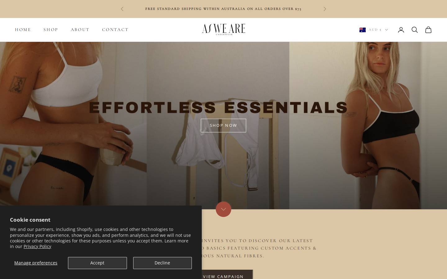 asweareunderwear.com homepage screenshot