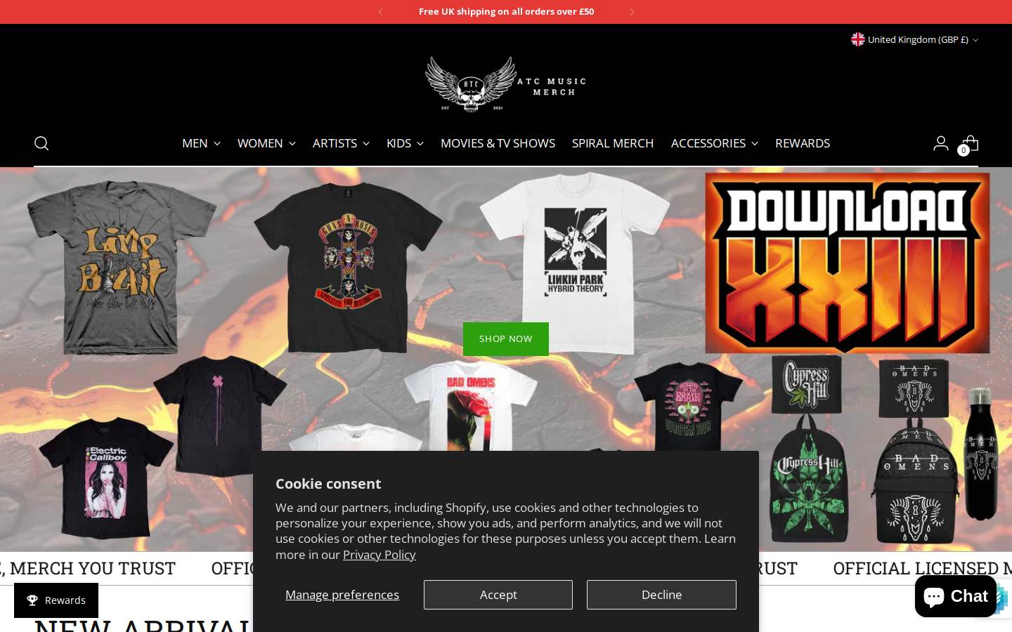 ATC Music Merch homepage screenshot